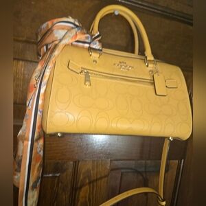 Coach Mustard Yellow Satchel with Scarf Accent